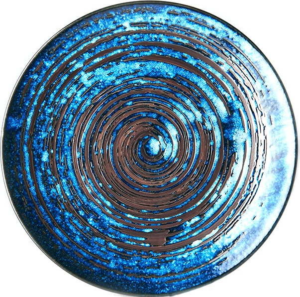 Modrý keramický talíř MIJ Copper Swirl