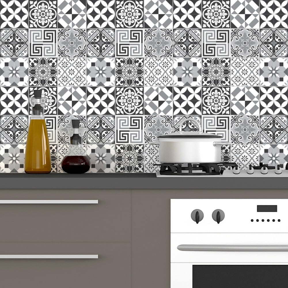 Sada 60 nástěnných samolepek Ambiance Elegant Tiles Shade of Gray