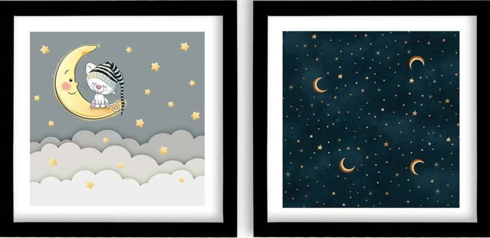 Dětské obrázky v sadě 2 ks 33x33 cm Night – Wallity Wallity