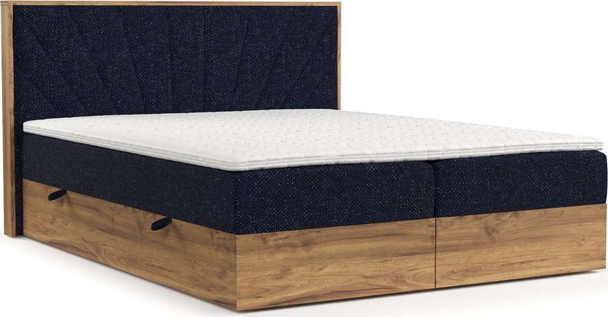 Boxspring postel s úložným prostorem v tmavě modro-přírodní barvě 140x200 cm Asahi – Maison de Rêve Maison de Reve