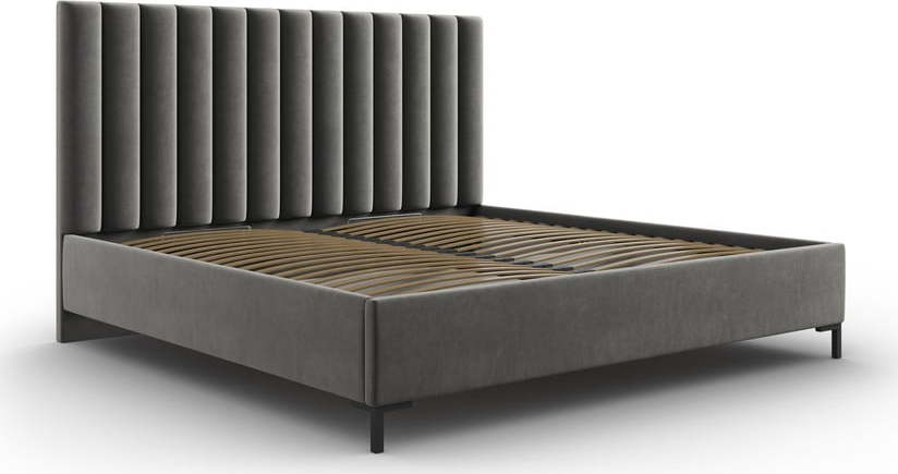 Šedá čalouněná dvoulůžková postel s úložným prostorem s roštem 180x200 cm Casey – Mazzini Beds Mazzini Beds