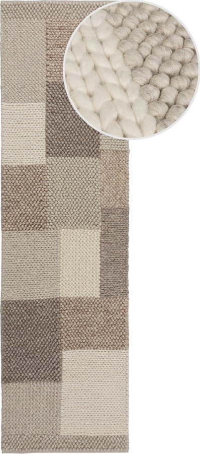 Béžový ručně tkaný běhoun s příměsí vlny 60x230 cm Minerals Patchwork – Flair Rugs Flair Rugs