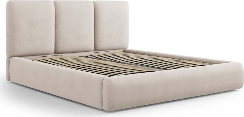 Béžová čalouněná dvoulůžková postel s úložným prostorem s roštem 200x200 cm Brody – Mazzini Beds Mazzini Beds