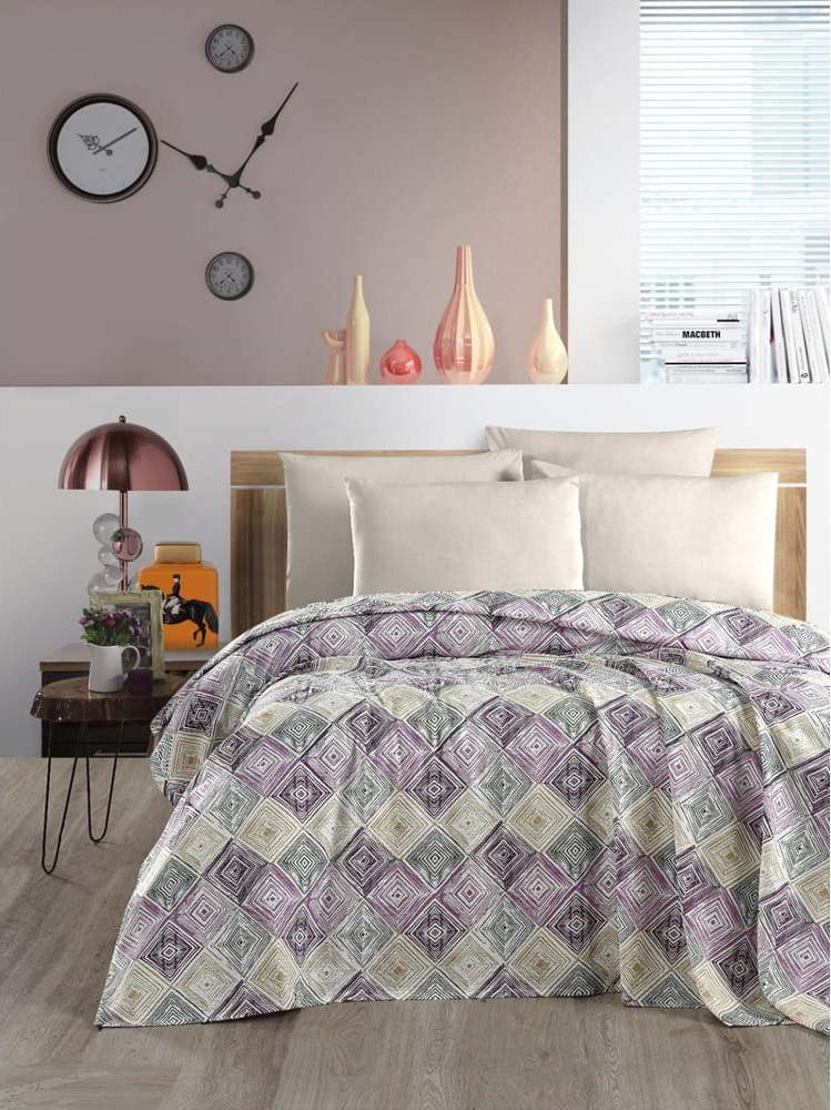 Fialovo-krémový bavlněný přehoz 200x230 cm Pique – Mila Home Mila Home