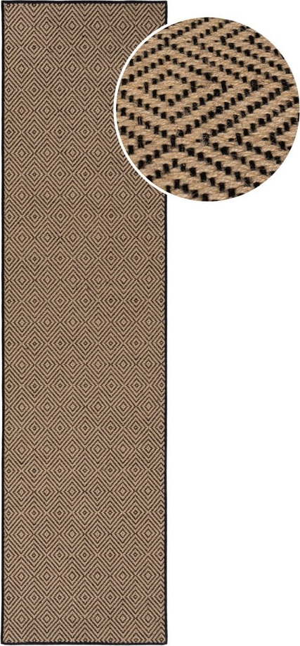 Jutový běhoun v černo-přírodní barvě 60x230 cm Diamond – Flair Rugs Flair Rugs