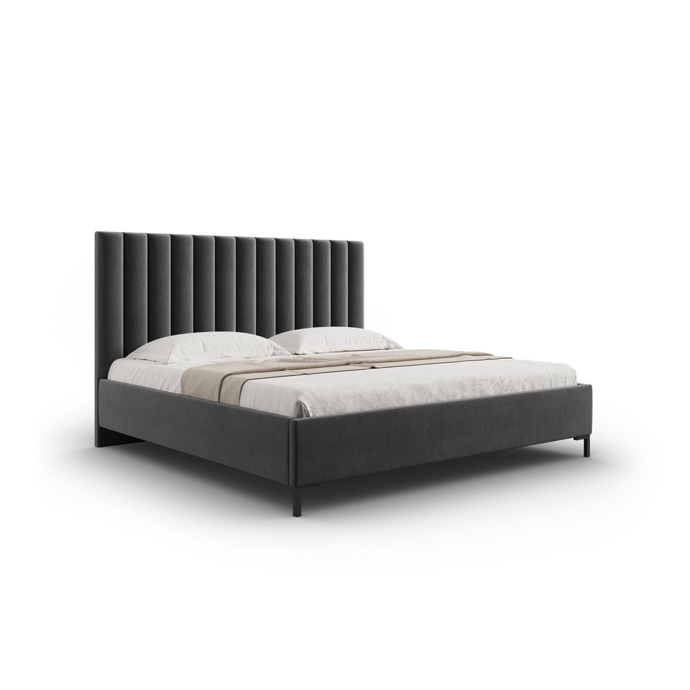 Tmavě šedá čalouněná dvoulůžková postel s úložným prostorem s roštem 200x200 cm Casey – Mazzini Beds Mazzini Beds