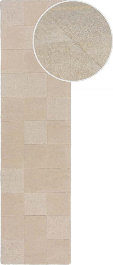 Béžový ručně tkaný vlněný běhoun 60x230 cm Checkerboard – Flair Rugs Flair Rugs