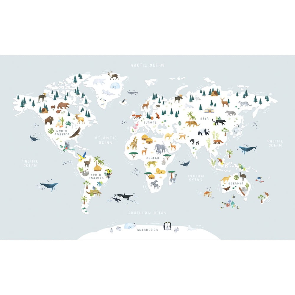 Dětská tapeta 400 cm x 248 cm Animals World Map – Lilipinso Lilipinso