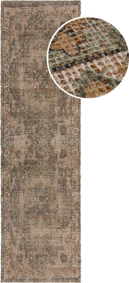 Khaki ručně tkaný běhoun s příměsí juty 60x230 cm Selena Jute Traditional – Flair Rugs Flair Rugs