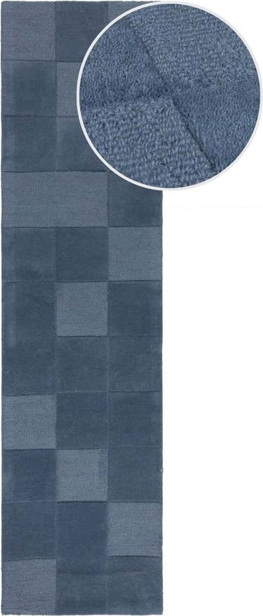 Tmavě modrý ručně tkaný vlněný běhoun 60x230 cm Checkerboard – Flair Rugs Flair Rugs