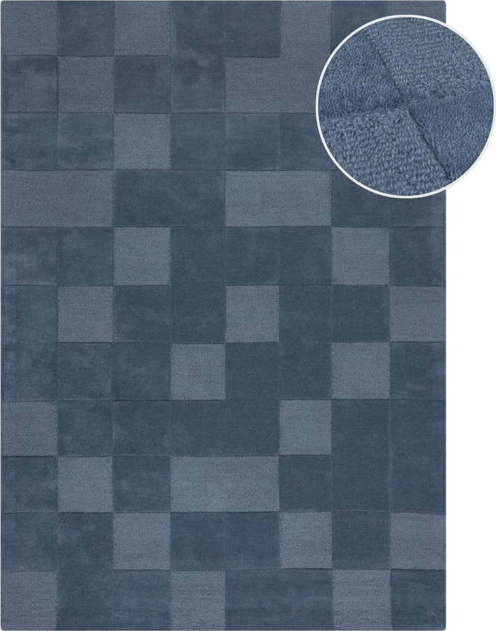 Tmavě modrý ručně tkaný vlněný koberec 120x170 cm Checkerboard – Flair Rugs Flair Rugs