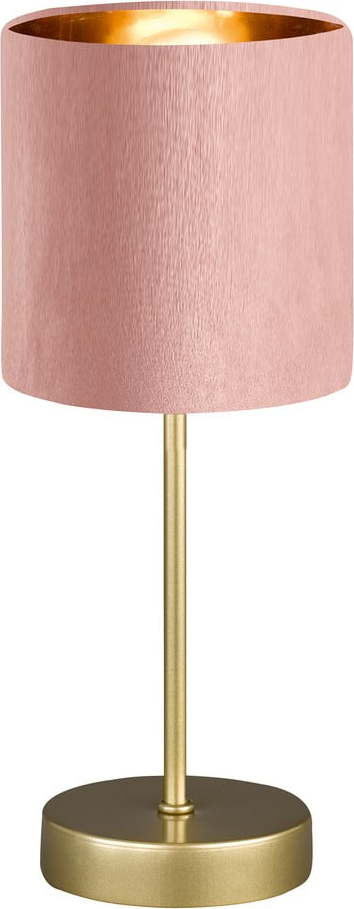 Kovová stolní lampa s textilním stínidlem v růžovo-zlaté barvě (výška 34 cm) Aura – Fischer & Honsel Fischer & Honsel