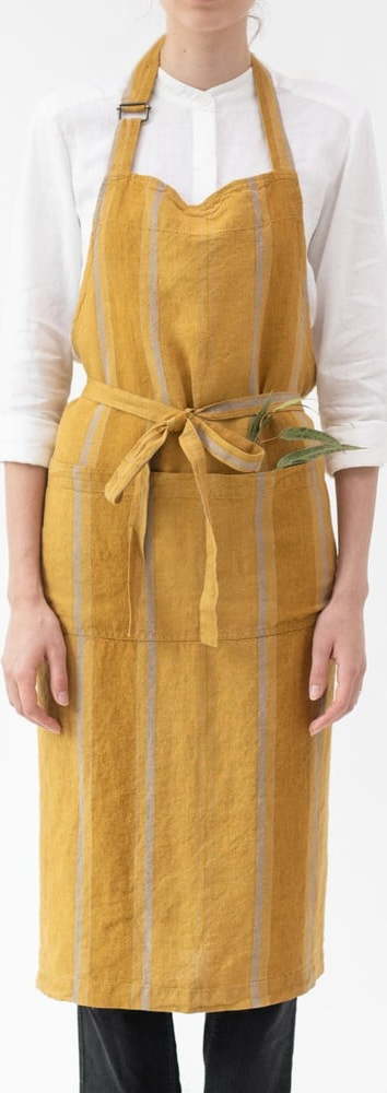 Lněná zástěra Amber Bronze Stripes – Linen Tales Linen Tales