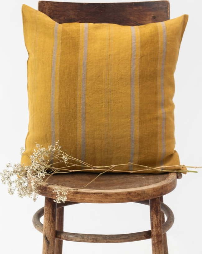 Lněný povlak na polštář 40x40 cm Amber Bronze Stripes – Linen Tales Linen Tales