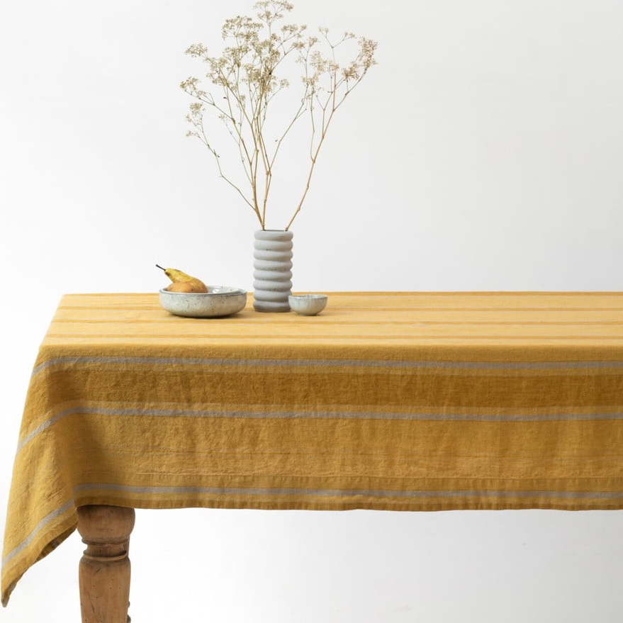 Lněný ubrus 200x200 cm Amber Bronze Stripes – Linen Tales Linen Tales