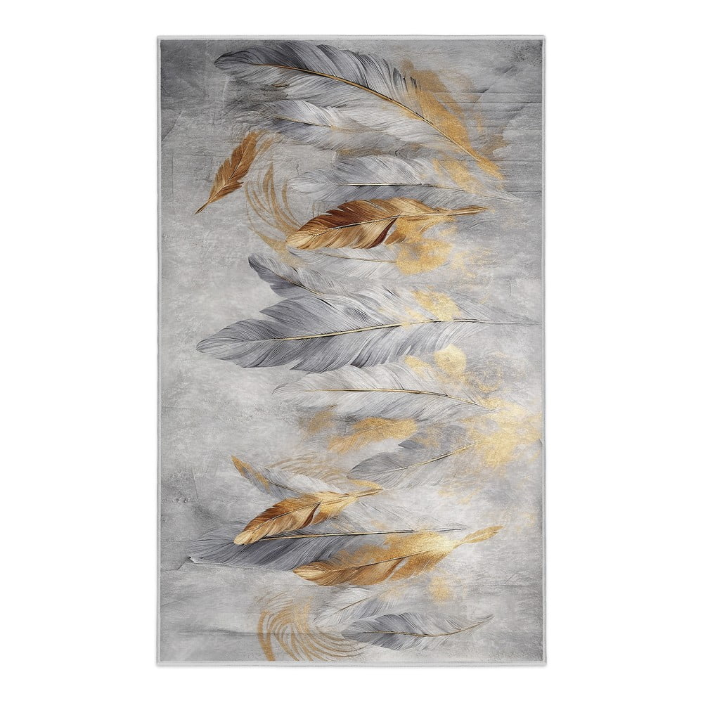 Pratelný koberec v šedé a zlaté barvě 80x150 cm Golden Feathers – Mila Home Mila Home