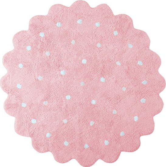 Růžový pratelný ručně tkaný bavlněný dětský koberec ø140 cm Little Biscuit Pink – Lorena Canals Lorena Canals