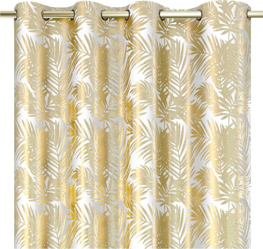 Sametový dimout závěs v bílo-zlaté barvě 140x245 cm Golden Leaves – AmeliaHome AmeliaHome