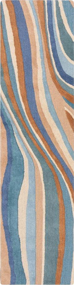 Modrý ručně tkaný vlněný běhoun 60x230 cm Abstract Flow – Flair Rugs Flair Rugs